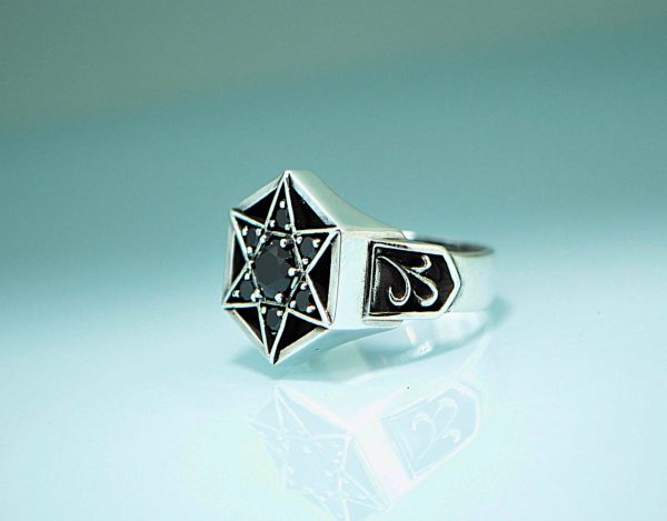 Eliz 925 Sterling Silver Star Black Onyx Pentagram Sorcerer's Magic Talisman Amulet Sacred Symbol Ritual Ring
