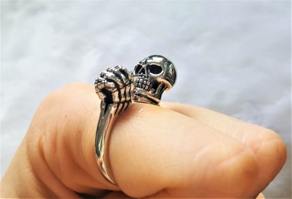 Eliz 925 Sterling Silver Praying Skull Exclusive Ring Biker Rocker Punk Goth Skeleton hands 14.2 grams Adjustable Highest Quality
