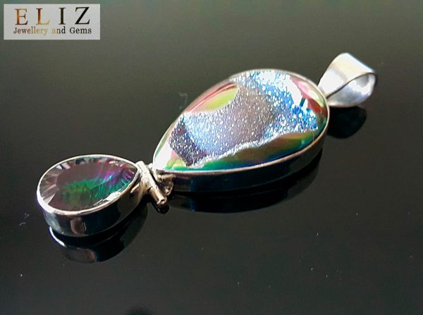 Eliz STERLING SILVER 925 Titanium Aura Druzy Agate Pendant with Mystic Quartz 19 grams Talisman Amulet