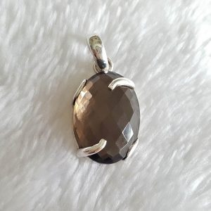 Eliz Genuine Smoky Quartz Sterling Silver 925 Pendant Natural Gemstone Talisman Amulet