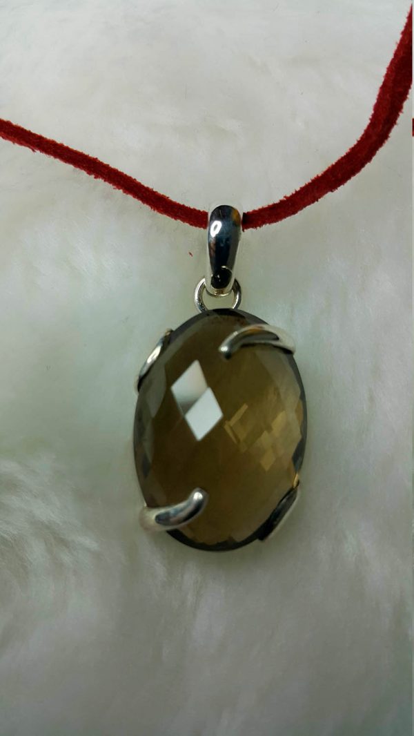 Eliz Genuine Smoky Quartz Sterling Silver 925 Pendant Natural Gemstone Talisman Amulet