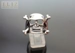 Eliz 925 Sterling Silver Ring Skull & Bones German Helmet Skull Bones Biker Rock Punk Handmade