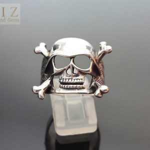Eliz 925 Sterling Silver Ring Skull & Bones German Helmet Skull Bones Biker Rock Punk Handmade