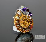 Eliz STERLING SILVER 925 Natural Druzy Ammonite Fossil Gemstones Amethyst Garnet Peridot Tourmaline Pendant