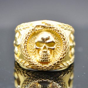 Ouroboros Skull Ring STERLING SILVER 925 Fleur de Lis Snake eats its tail Exclusive design with 18K Gold Plating