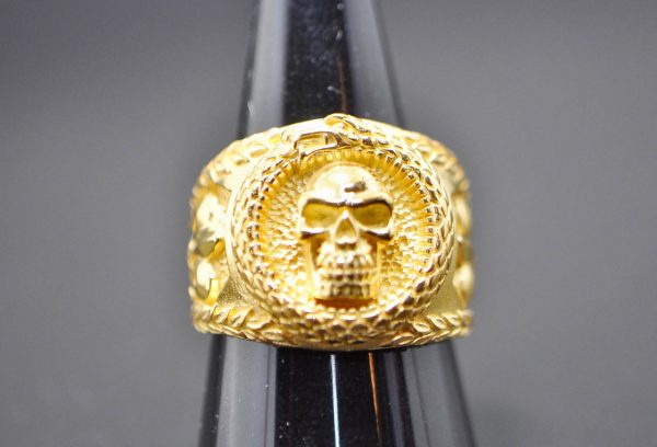 Ouroboros Skull Ring STERLING SILVER 925 Fleur de Lis Snake eats its tail Exclusive design with 18K Gold Plating