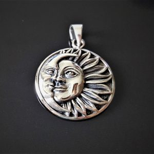 Sun Moon Pendant STERLING SILVER 925 Celestial Divine Talisman Protective Amulet Sacred Symbol Divinity Sun God Moon Goddess