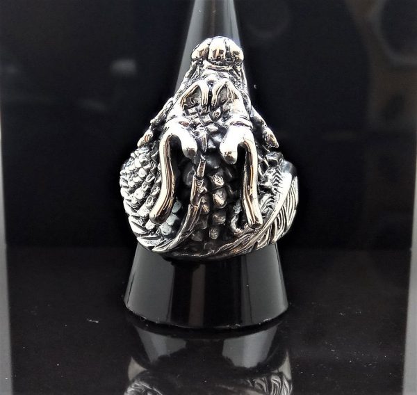 925 Sterling Silver Chinese Dragon Black Onyx Eyes Exclusive design Anceint Sacred Symbol Good Luck Talisman Amulet Large Heavy 28 grams