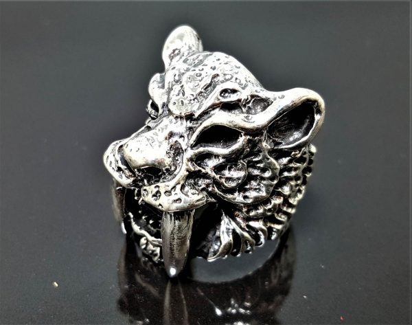 STERLING SILVER 925 Tiger Ring Saber-Toothed Tiger Fangs Big Cat Large Heavy 30 grams