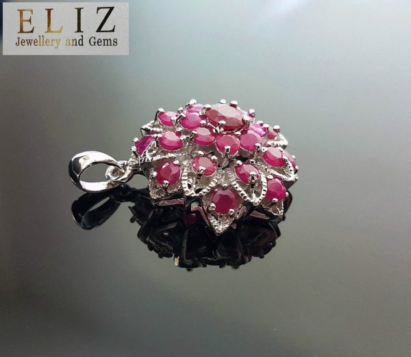 Eliz Genuine Untreated Precious RUBY Natural Gemstone Sterling Silver 925 Pendant EXCLUSIVE Design