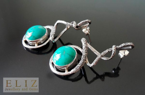 Sterling Silver 925 Natural Turquoise Earrings Stud Exclusive Gift Unique Design Genuine Gemstone Custom Made