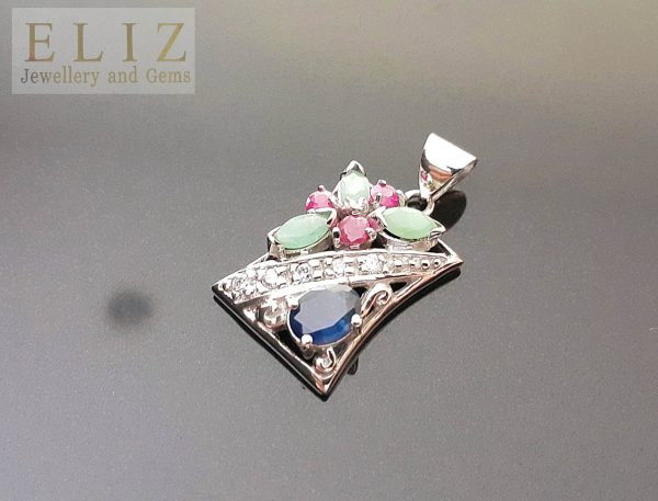 Eliz Sterling Silver 925 Pendant Genuine Precious UNTREATEAD Sapphire Ruby Emerald Exclusive Gift Natural Gemstones