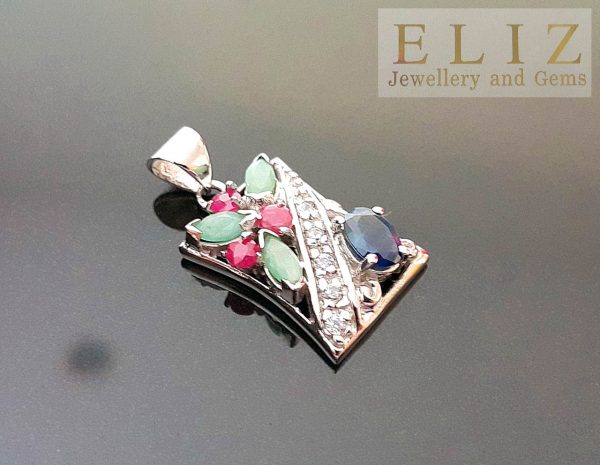 Eliz Sterling Silver 925 Pendant Genuine Precious UNTREATEAD Sapphire Ruby Emerald Exclusive Gift Natural Gemstones