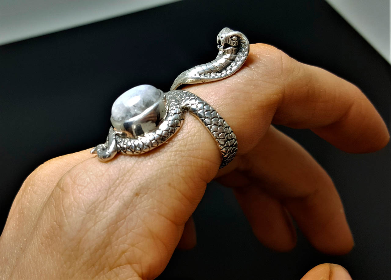 Sterling Silver Snake Ring with Bronze Star and Moon – Stitch and Stone
