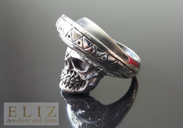 Mexican Sombrero Skull .925 Sterling Silver Goth Punk Rock Biker Ring 25 grams