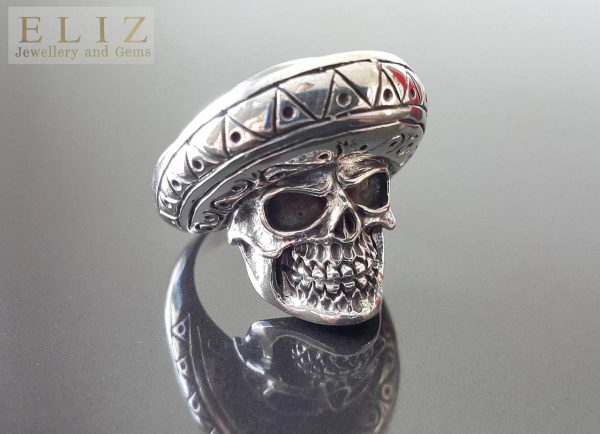 Mexican Sombrero Skull .925 Sterling Silver Goth Punk Rock Biker Ring 25 grams