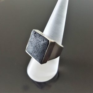Eliz Sterling Silver ENERGY CRYSTAL Natural Volcanic Lava Stone RING Essential Oil Diffuser Square Shape