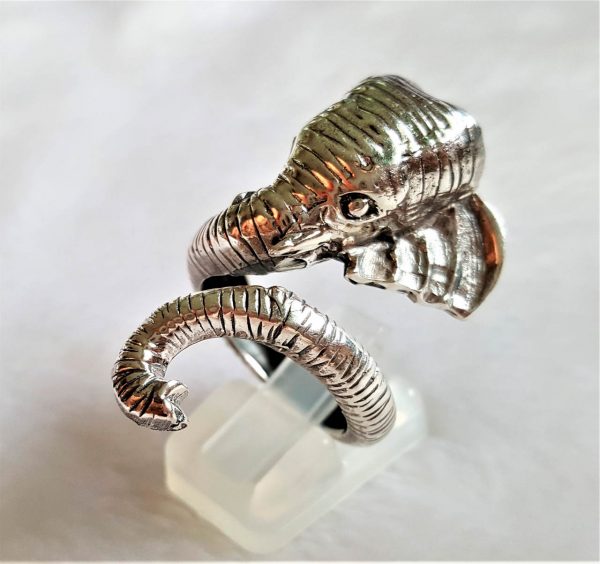 Eliz STERLING SILVER 925 Elephant Ring Exclusive Unique Design Large Elephant Talisman Adjustable