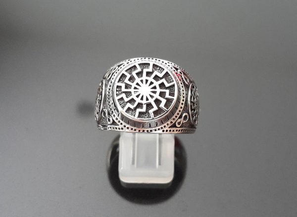 Sun Wheel Ring 925 STERLING SILVER Black Sun Viking Ornament Scandinavian Norse Symbol Infinity Protective Amulet