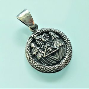 STERLING SILVER 925 OWL Pendant Sacred Ancient Symbol Skull and bones All Seeing Eye Pyramid Snake Eating Tail Talisman Amulet