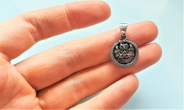 OWL Ouroboros Pendant STERLING SILVER 925 Sacred Ancient Symbol Skull and bones All Seeing Eye Pyramid Snake Eating Tail Talisman Amulet