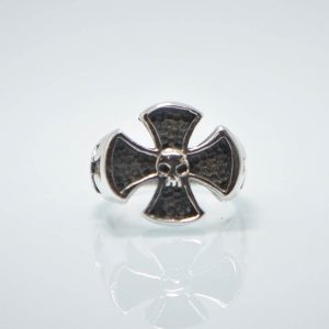 925 Sterling Silver Raw Handmade Iron Cross Skull Signet Ring Eliz