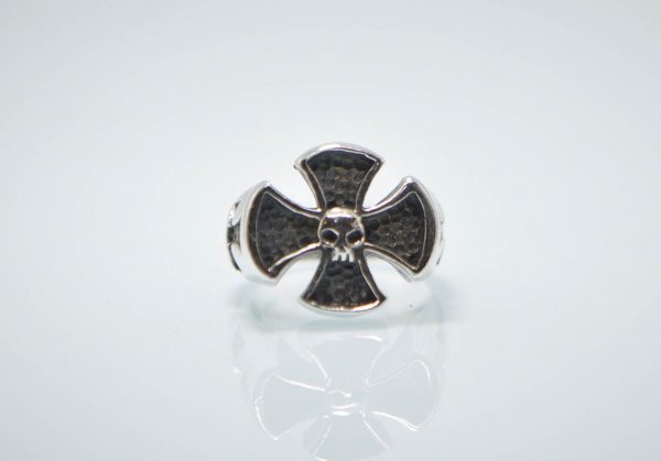 925 Sterling Silver Raw Handmade Iron Cross Skull Signet Ring Eliz