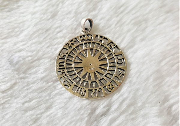 Eliz STERLING SILVER 925 Compass Horoscope Wind Rose Sacred Symbols Astrology Symbol North South East West Talisman Amulet