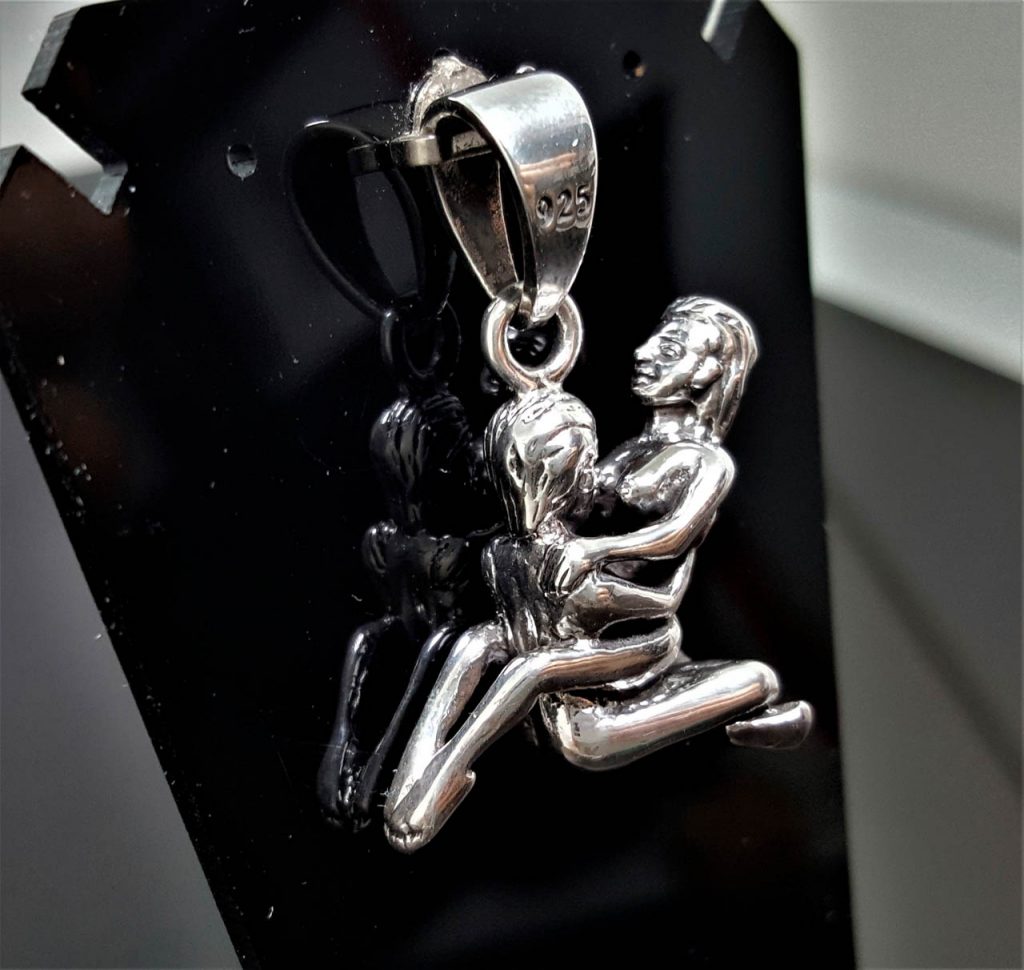 Sterling Silver 925 Erotic Pendant Kama Sutra Pose Sex Love Man Woman