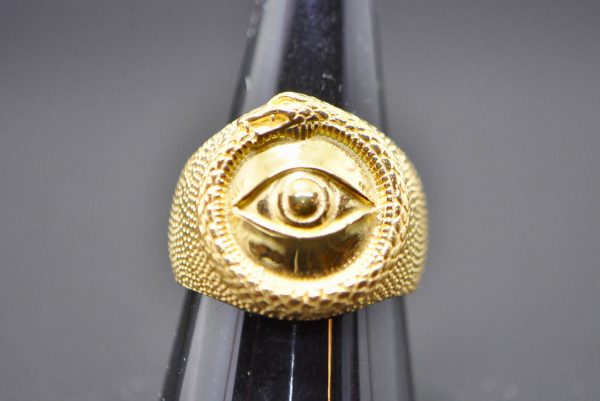 All Seeing Eye STERLING SILVER 925 Ouroboros Ring Snake Eating Tale Talisman Amulet Ancient Symbol 22K Gold Plated