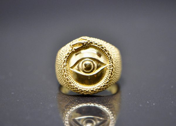 All Seeing Eye STERLING SILVER 925 Ouroboros Ring Snake Eating Tale Talisman Amulet Ancient Symbol 22K Gold Plated