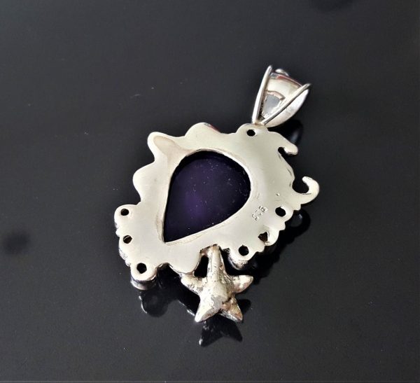 Eliz 925 Sterling Silver Pendant AMETHYST & Pearls Sea Horse Sea Star Ocean Theme Faceted Genuine Amethyst Gemstones