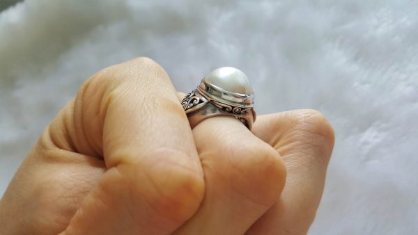 Eliz Sterling Silver 925 Natural Ocean Mobe Pearl Ring Elegant Classic Exclusive Gift Talisman