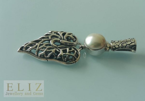 Eliz Sterling Silver 925 Large Pendant Natural White Pearl Exclusive Gift Custom Made Unique Design