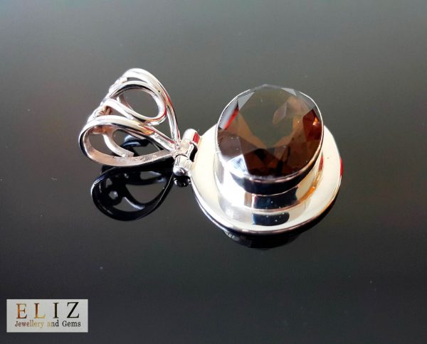 Eliz Genuine Smoky Quartz Sterling Silver 925 Pendant Talisman Genuine Gemstone