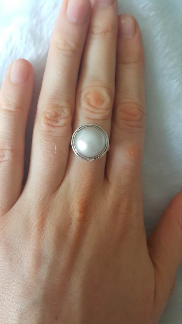 Eliz Natural Ocean Mobe Pearl Sterling Silver 925 RING Exclusive Gift