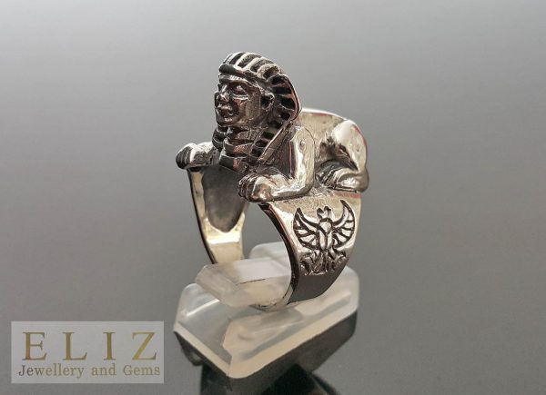 Egyptian Sphinx PHARAOH Ring 925 STERLING SILVER Scarab Exclusive Gift Talisman Amulet Protection Sacred Symbol Handmade
