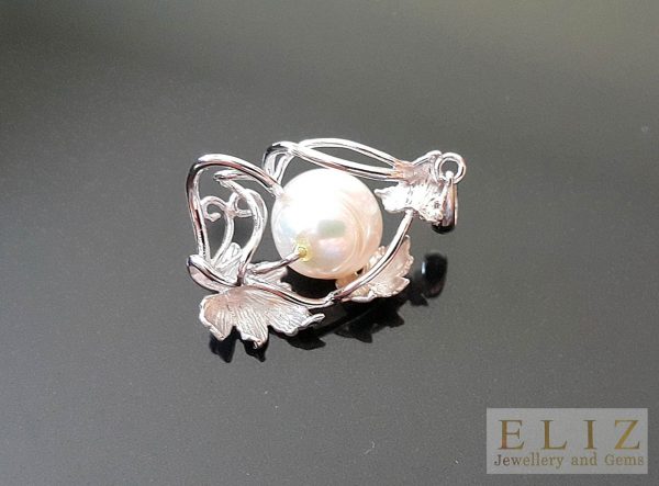 Eliz Unique Sterling Silver 925 Pendant Large Natural White Pearl Exclusive Gift CustomMade Talisman