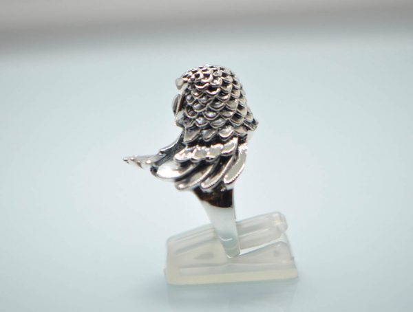 Owl Ring 925 Sterling Silver Preening Wise Owl Bird Symbol of Wisdom CZ Eyes Ring