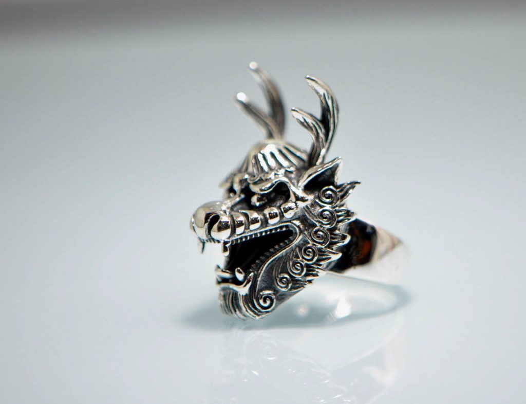 925 Sterling Silver Long Horn Dragon Ring - ELIZ Jewelry and Gems