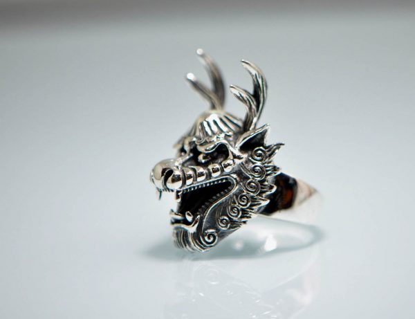 925 Sterling Silver  Long Horn Dragon Ring