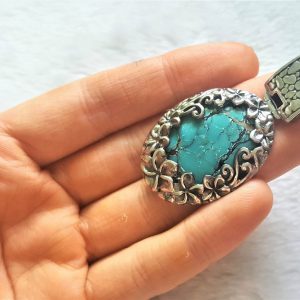 Eliz Sterling Silver 925 Turquoise Pendant Custom Made Genuine Gemstone Talisman Amulet Exclusive Gift