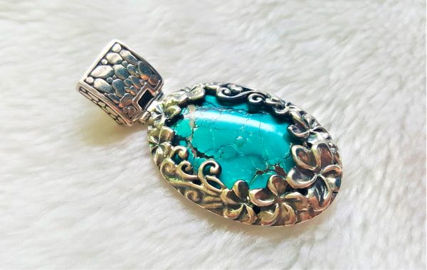 Eliz Sterling Silver 925 Turquoise Pendant Custom Made Genuine Gemstone Talisman Amulet Exclusive Gift
