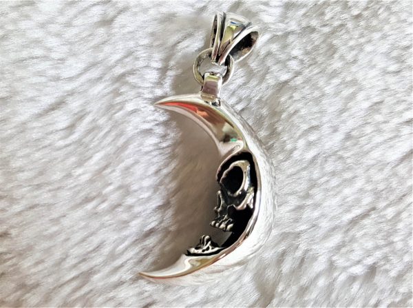 STERLING SILVER 925 Crescent Moon Dark side of the Moon Pendant Celestial Halloween Unique Exclusive Design Heavy 21 grams