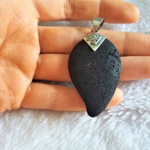 Sterling Silver 925 Volcanic Lava ENERGY CRYSTAL Natural Stone Pendant Mother Earth Essential Oil Diffuser Talisman Amulet