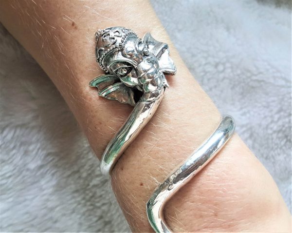 925 Sterling Silver Elephant Bracelet Great Ganesha Blessing Lord of Success Wealth Wisdom Ohm Aum Talisman Amulet Good Luck Ohm Symbol