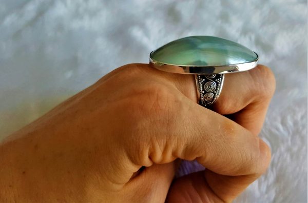 Eliz 925 Sterling Silver Ring Natural Ocean Shell Mother of Pearl Custom made Exclusive gift Adjustable size 6-7.5