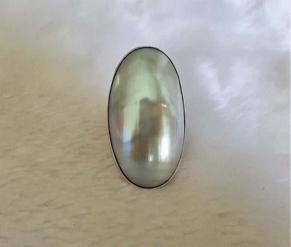 Eliz 925 Sterling Silver Ring Natural Ocean Shell Mother of Pearl Custom made Exclusive gift Adjustable size 6-7.5