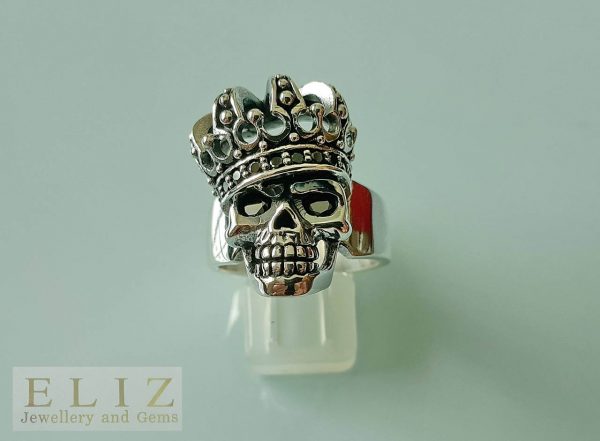 925 Sterling Silver Royal Skull Crown Ring Black Cubic Zirconia King Royal  iced eyes and crown Skull Punk Goth Biker Rocker