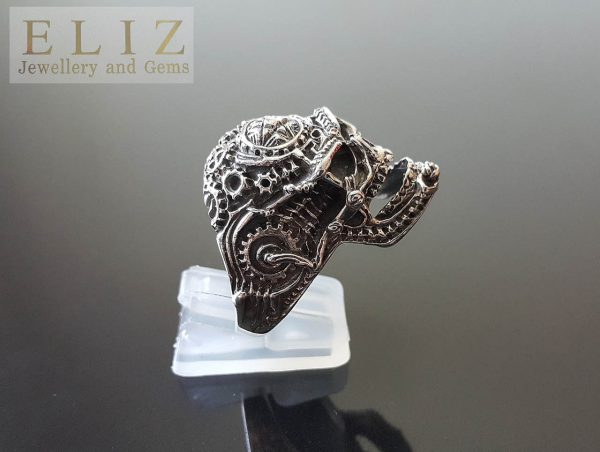 Eliz 925 Sterling Silver Pentagram Skull Gear Head Sugar Skull Excluisve Skull Ring Rock Punk Goth Handmade 17 grams